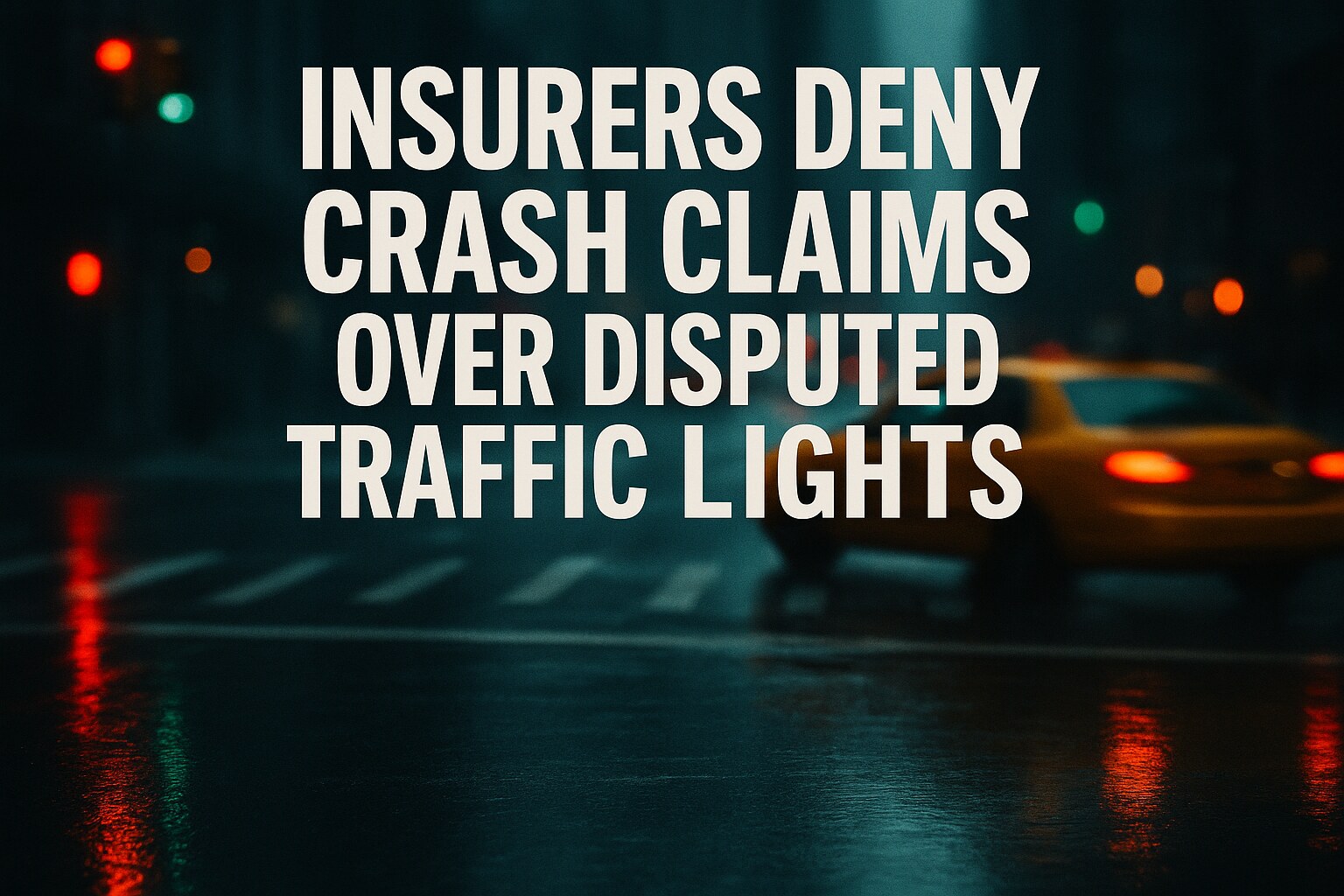 Damaged passenger cars at an urban intersection after a side-impact collision