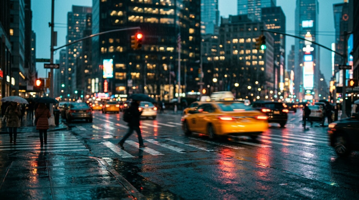 Rideshare driver's phone mounted on a dashboard in city traffic at dusk