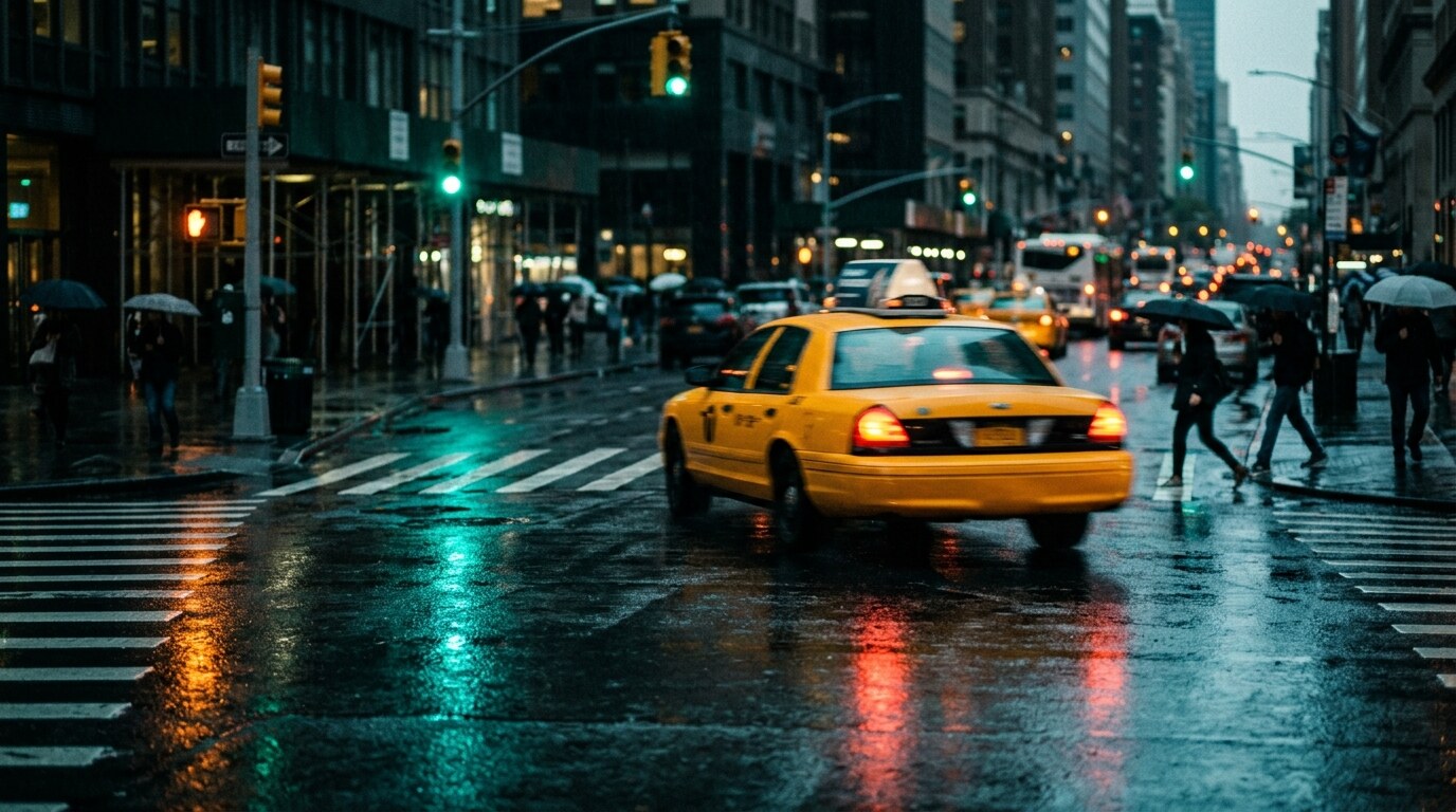 Smartphone glowing on a car console at night with the road blurred ahead
