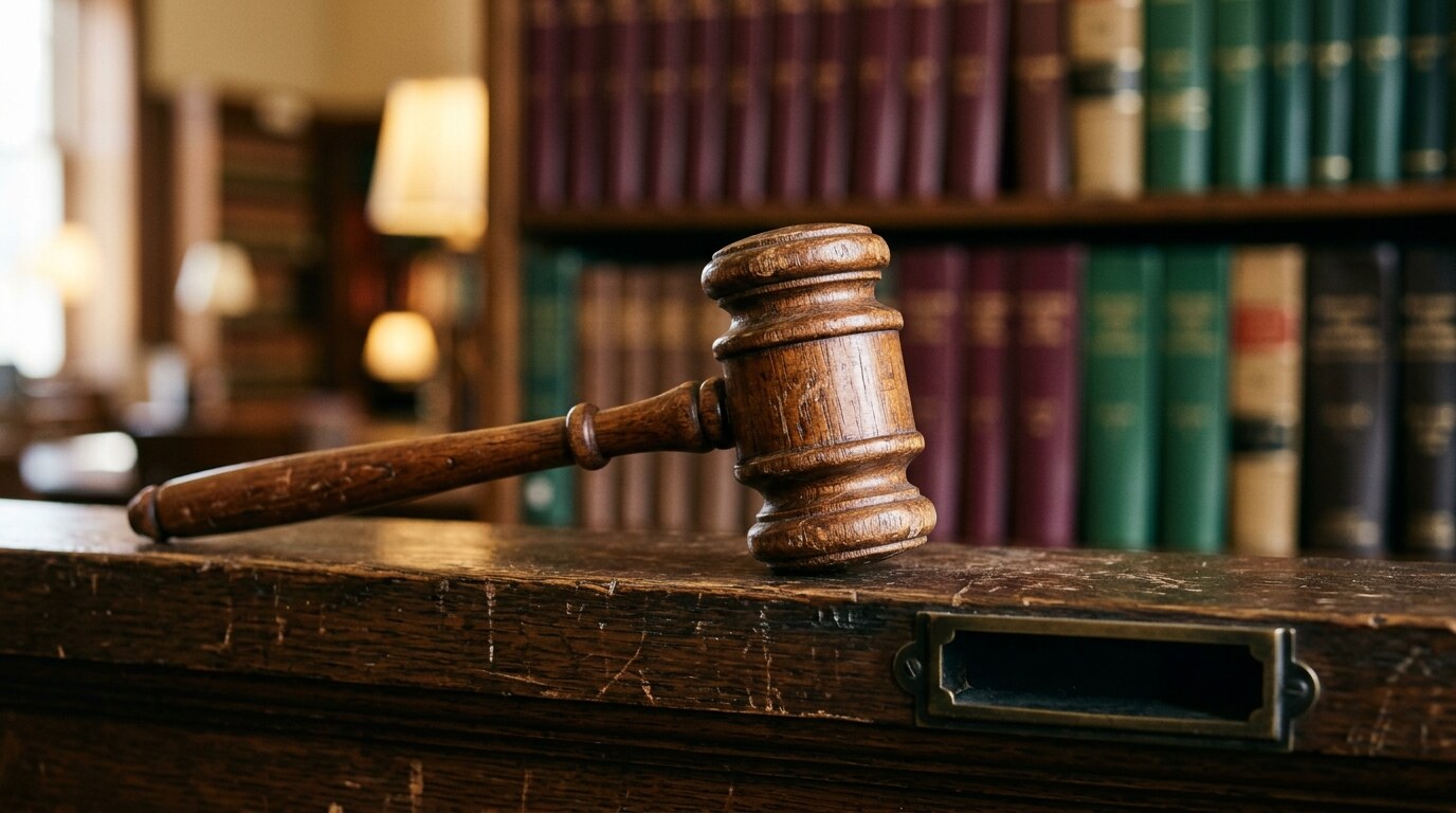 Courtroom with witness stand and legal proceedings