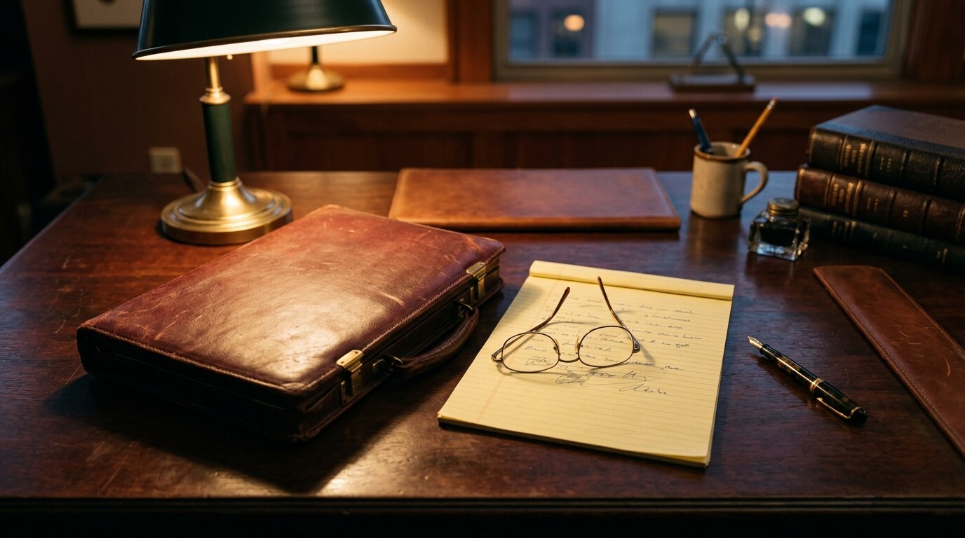 Stacks of court filings and a docket calendar on a law office desk