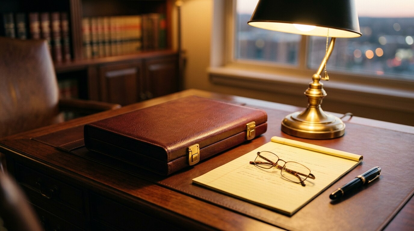 Law library with scales of justice and legal publications