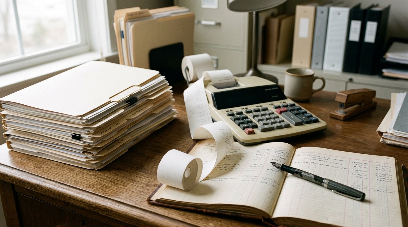 Medical billing statement and insurance explanation of benefits documents on a desk