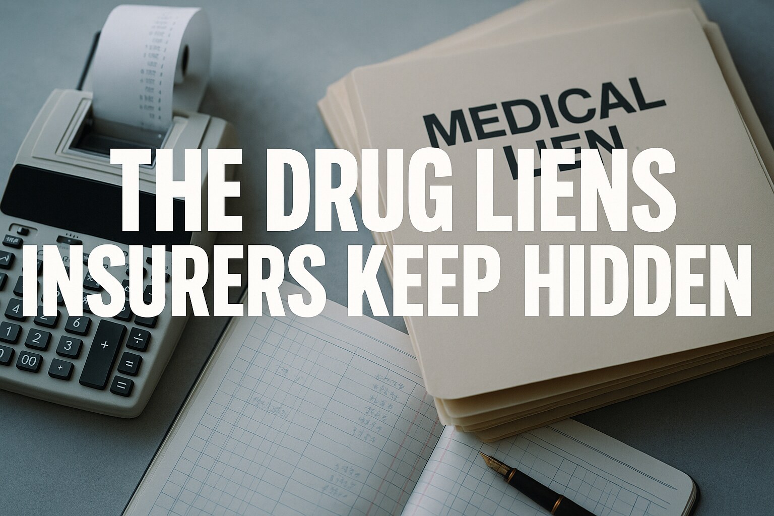 Prescription drug bottles alongside legal settlement documents on a desk