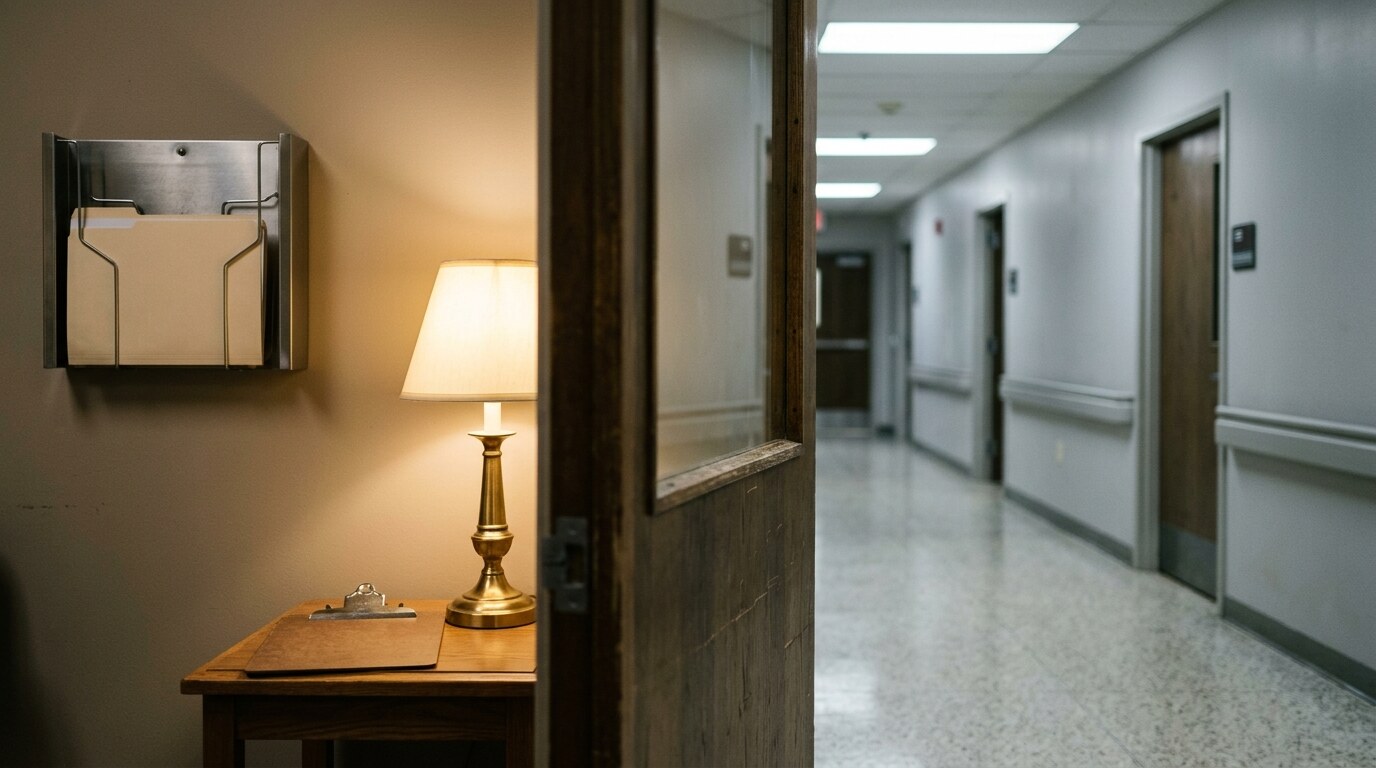 Patient reviewing a surgical consent form with a clinician at a desk