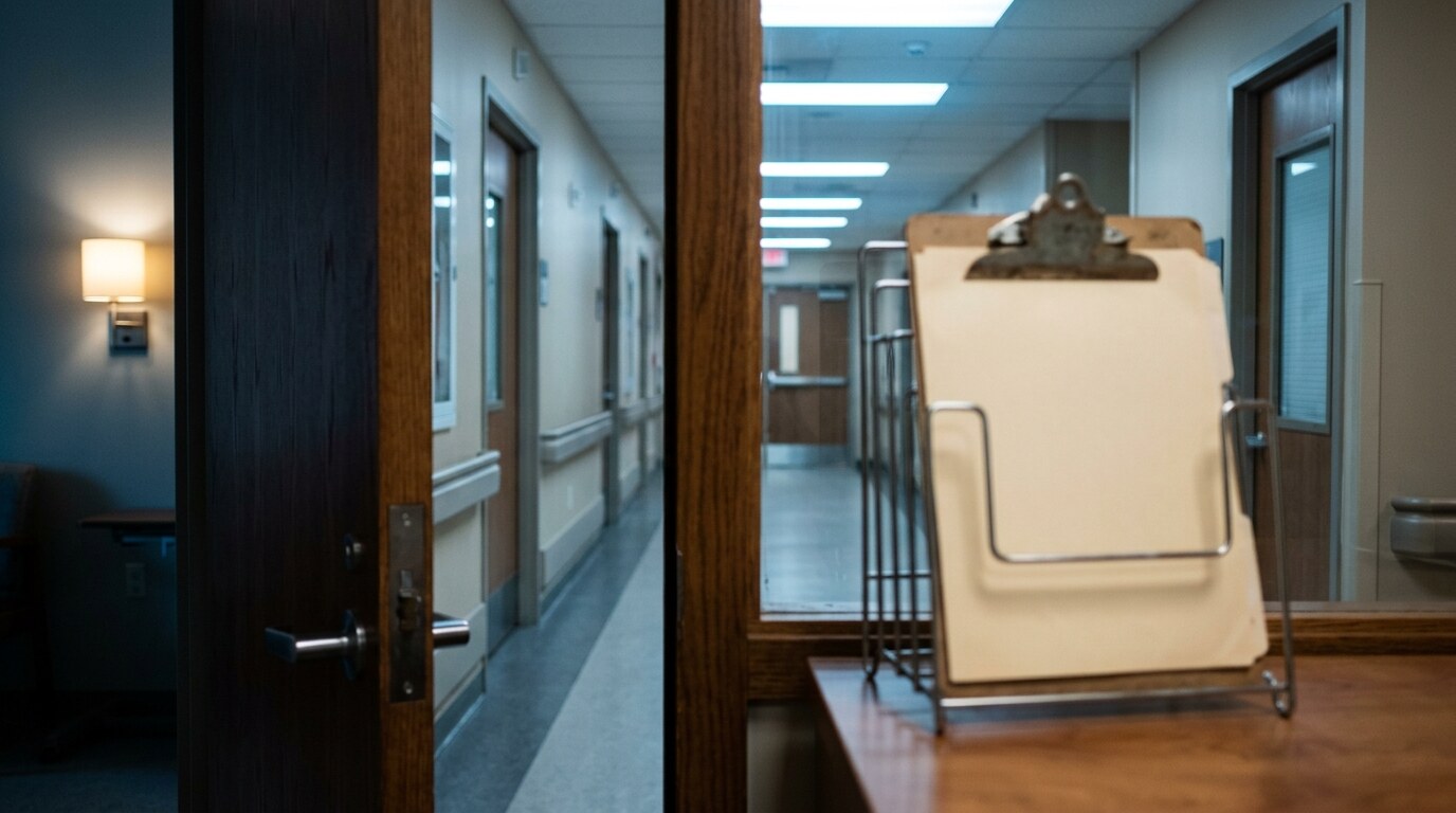 Radiologist reviewing a chest imaging study on a backlit monitor