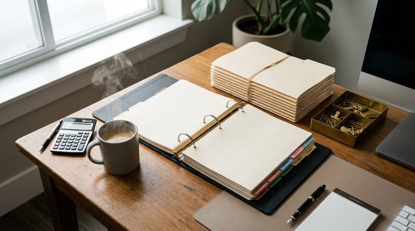 Attorney reviewing a fee agreement document at a desk