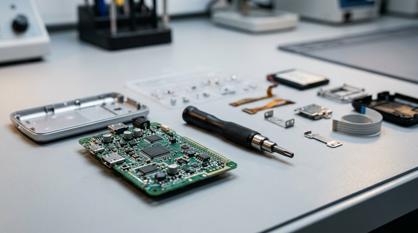 Forensic investigator examining a burned lithium-ion battery pack at an investigation site