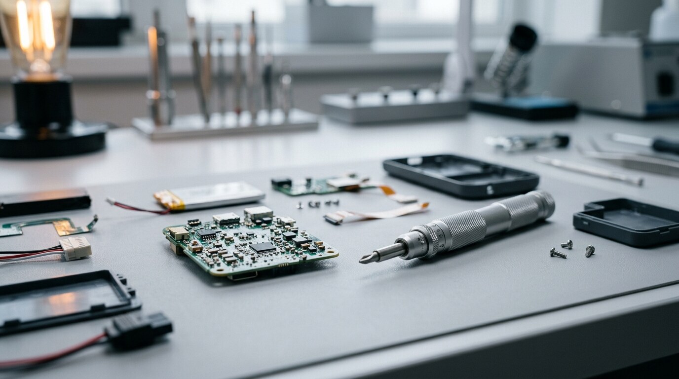 Recalled consumer product components laid out on an examination table