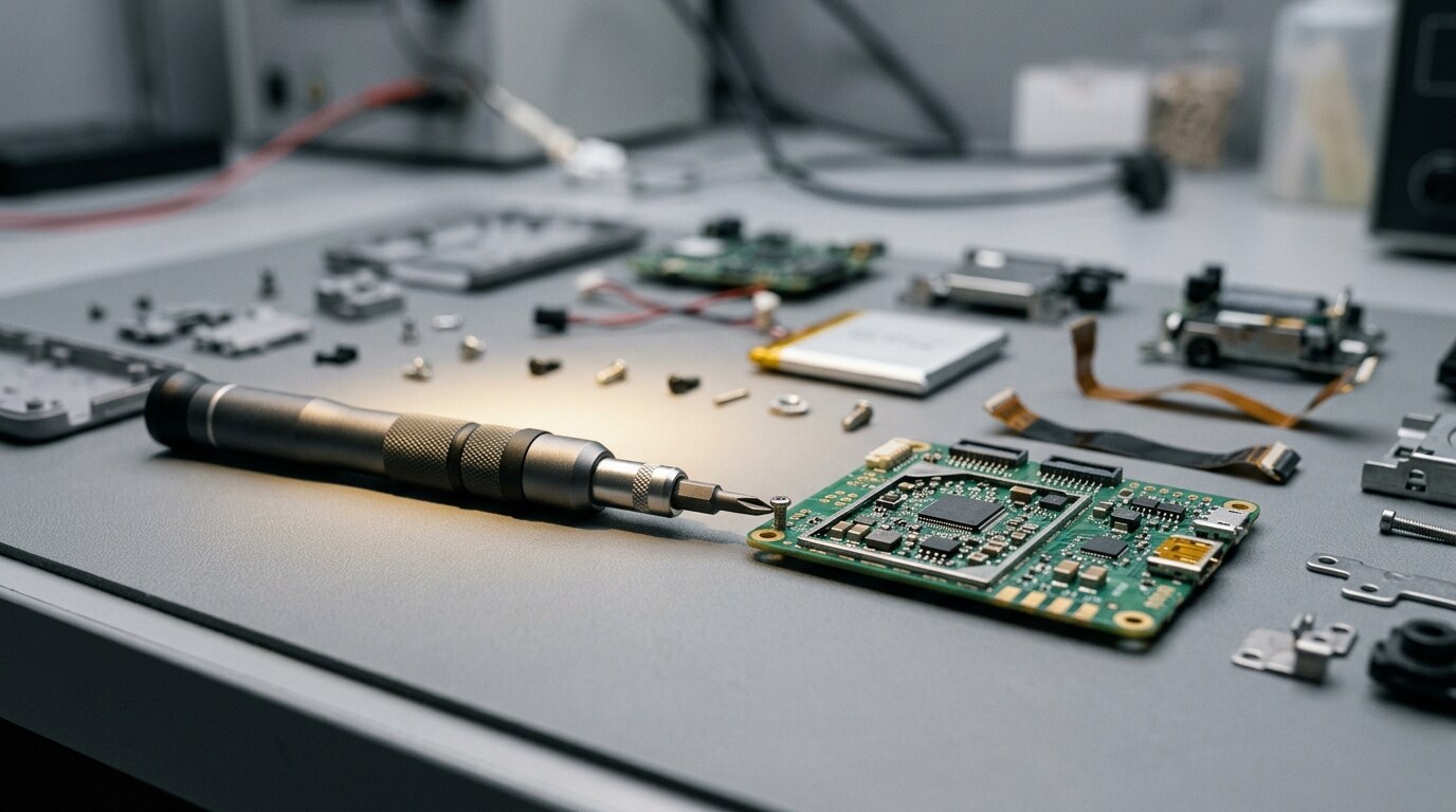 Failed consumer product component isolated on an evidence table