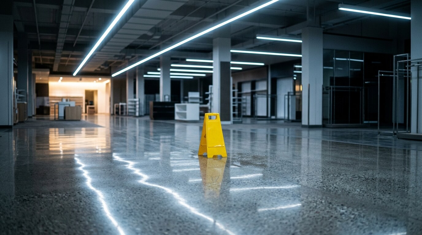 Busy airport terminal concourse with polished tile floor and travelers