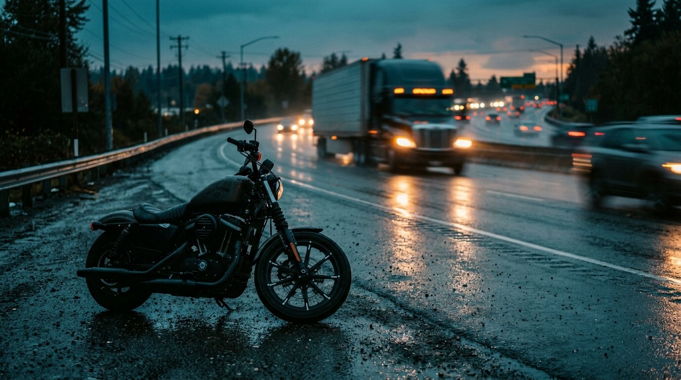 Commercial semi-truck parked at a highway inspection station