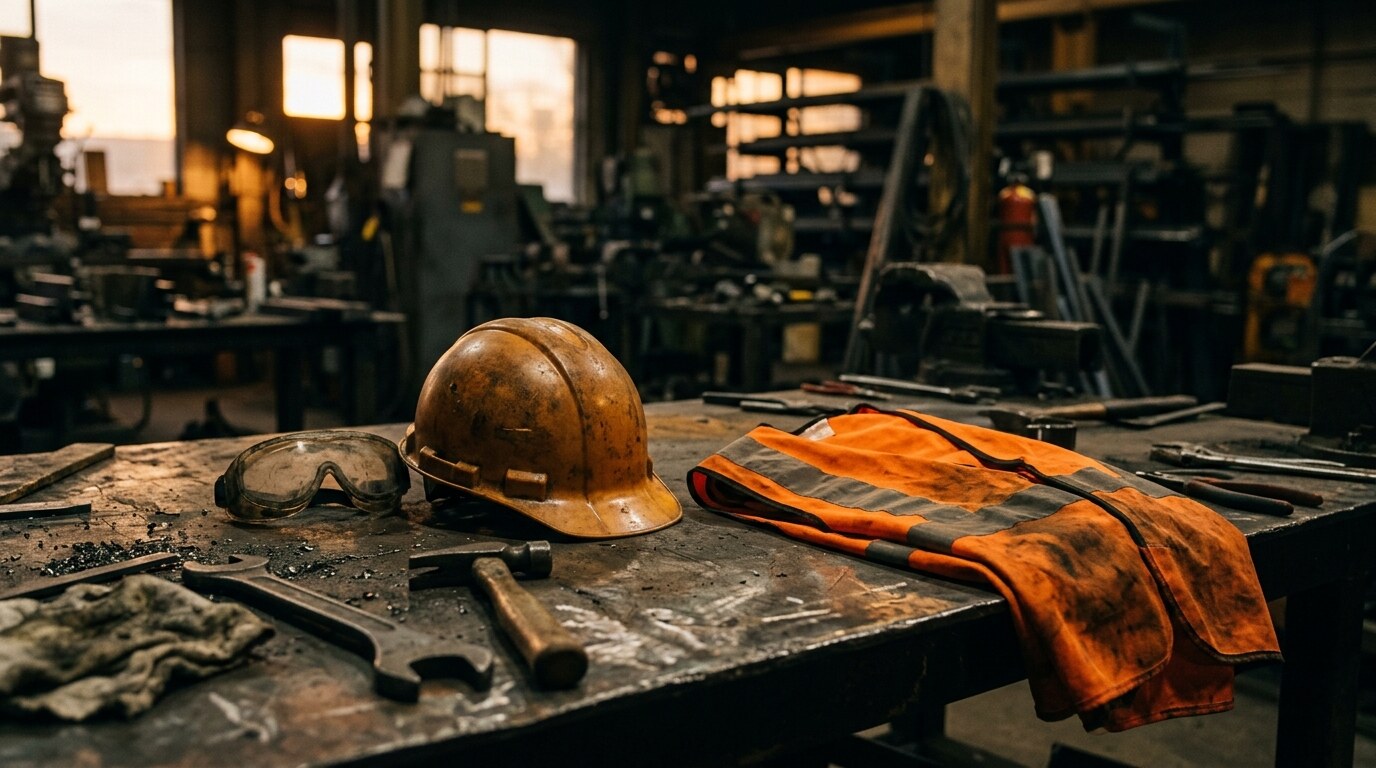 Industrial worker wearing respirator in a manufacturing facility representing occupational exposure risk