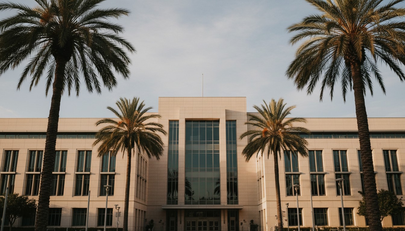 San Diego County courthouse exterior in afternoon light