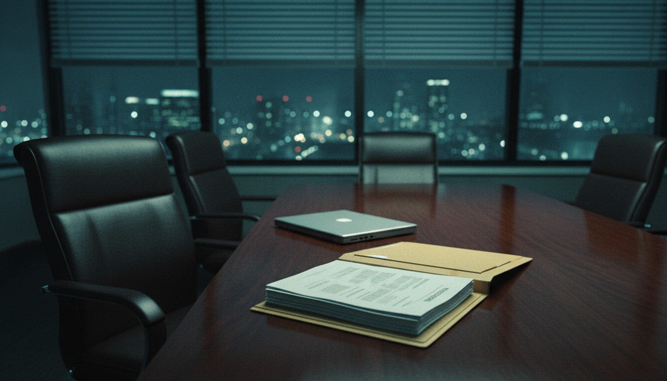 Open laptop with a case-management dashboard and a notepad on a wood desk